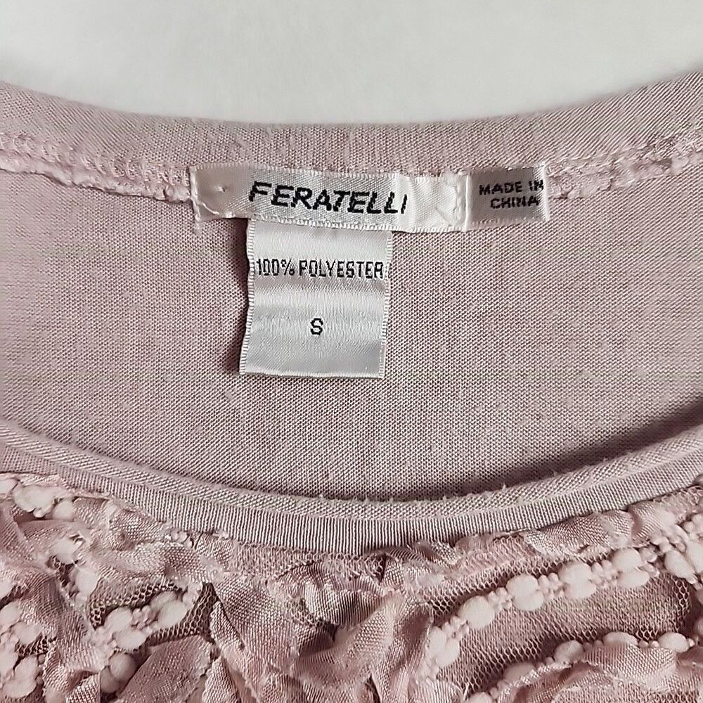 Feratelli Long Sleeve Floral Applique Tunic Lace Top Pink Blouse Shirt Small - Picture 2 of 13